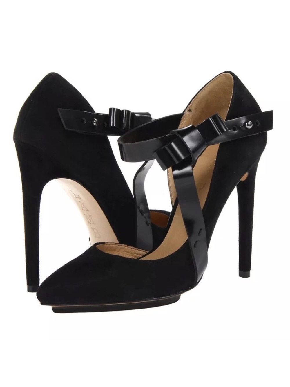LAMB NADEEN BUCKLE STRAP LEATHER SUEDE MARY JANE PUMPS BLACK 10